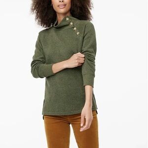 J Crew Mock Neck Pullover Tunic Sweatshirt Fleece Button Collar Olive Green Sz M